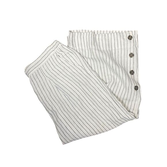 Rachel Zoe Linen Blend Wide Leg White Pinstripe Cropped Pants Women's Size XL - Picture 1 of 15